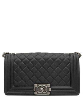 Chanel Shoulder Bag Boy 25 Caviar Leather Black Silver Chain